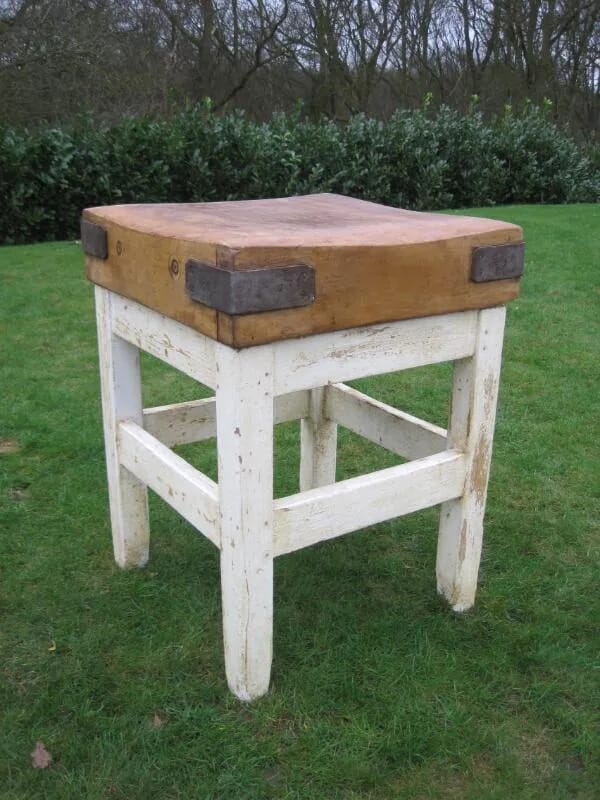 Antique Butchers Chopping Block on Original Painted Base - 5481
