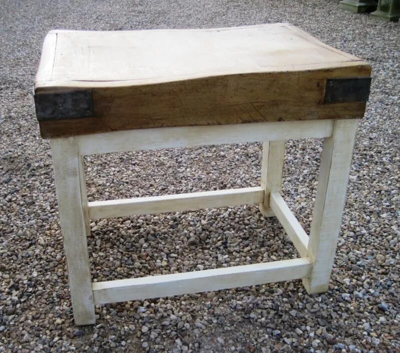 Antique Butchers Chopping Block with Painted Base - 5449