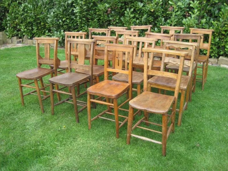 Set of 16 Antique Kitchen School or Church Chairs - 5524