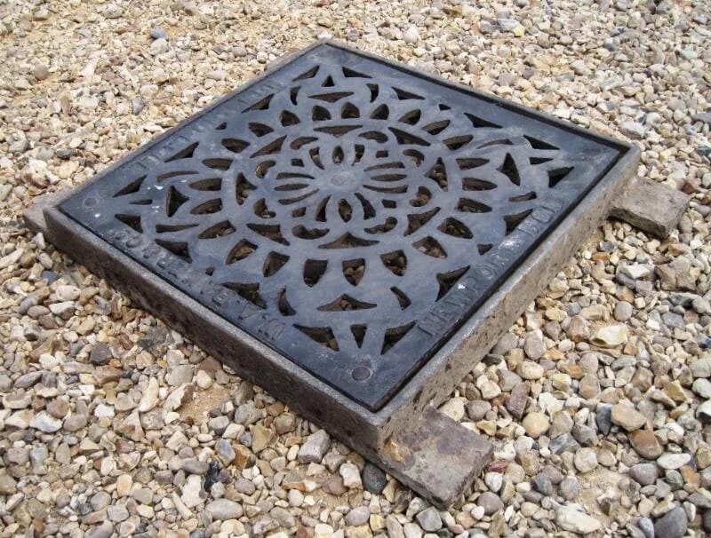 Antique Cast Iron Drain Cover and Frame - 5533