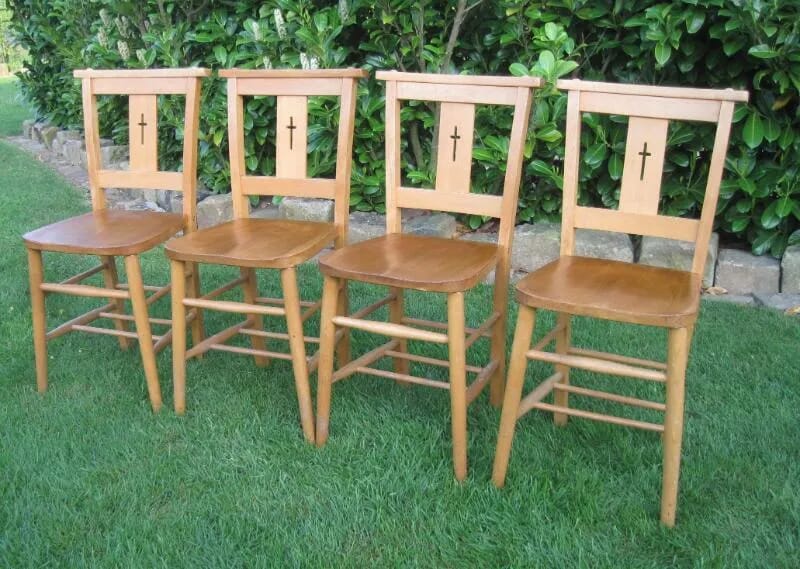 Set of 4 Antique Kitchen School or Church Chairs - 5517C