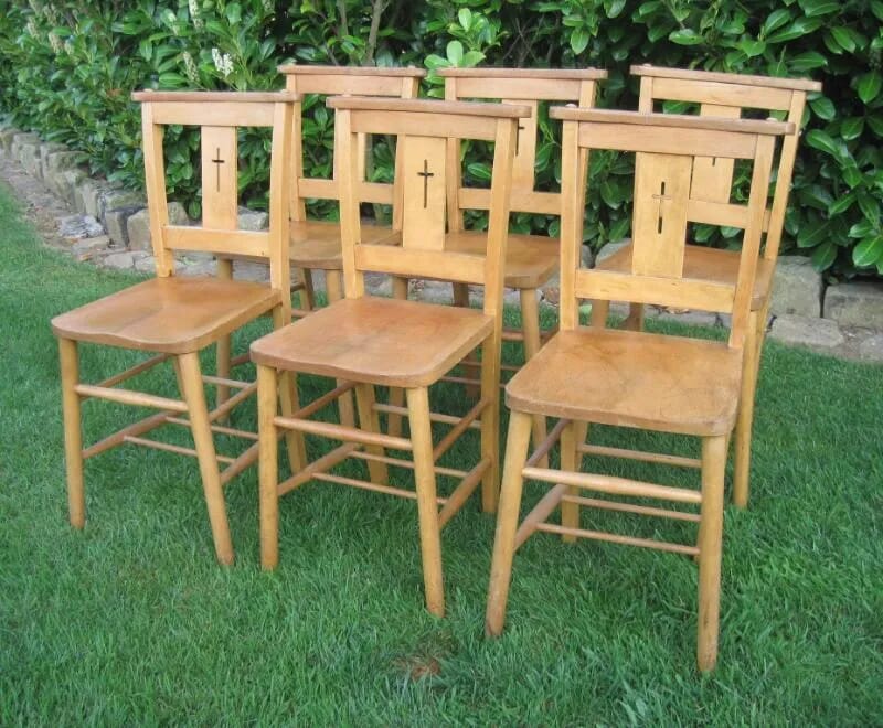 Set of 6 Antique Kitchen School or Church Chairs - 3280