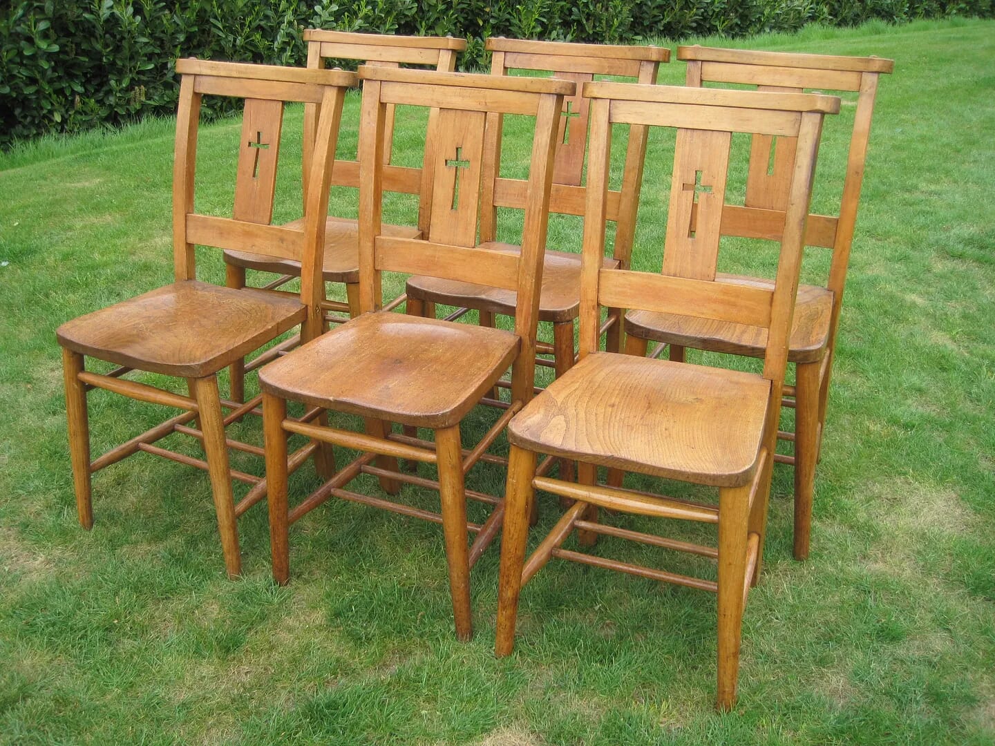 Set of 6 Antique Church Chairs or Kitchen Chairs - 5098