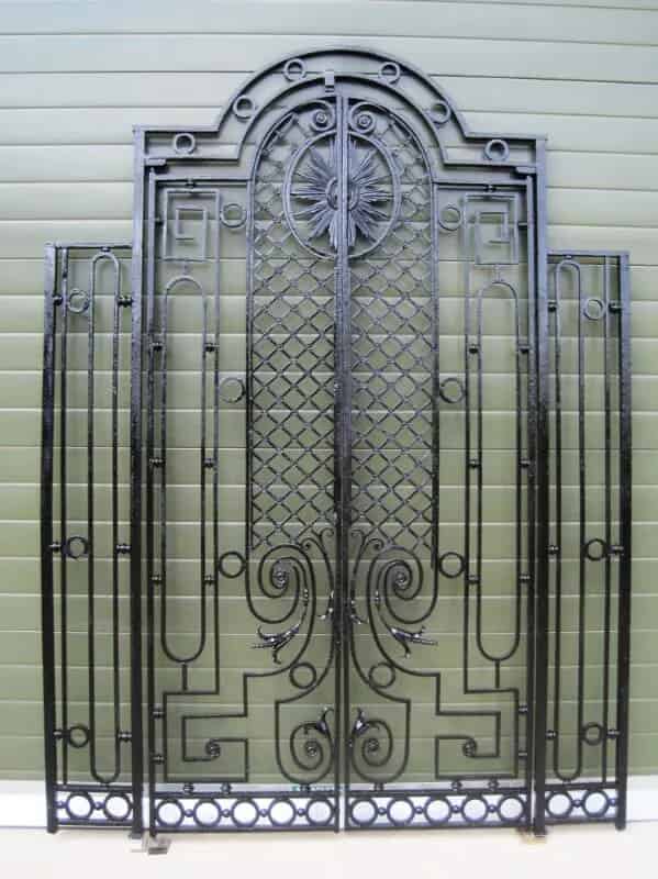 Pair of Antique Cast and Wrought Iron Gates in a Frame