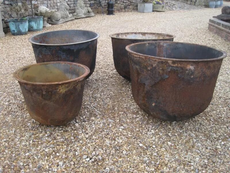 Set of 4 Antique Cast Iron Planters - 5229