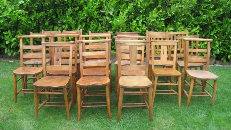Set of 21 Antique Kitchen School or Church Chairs - 5529a
