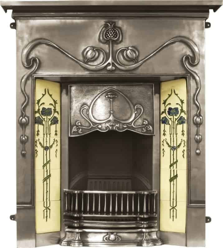 Valentine Art Nouveau Full Polish Cast Iron Combination Fireplace