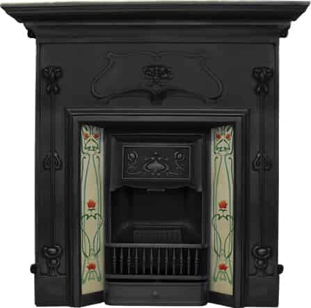 Verona Art Nouveau Black Finish Cast Iron Combination Fireplace