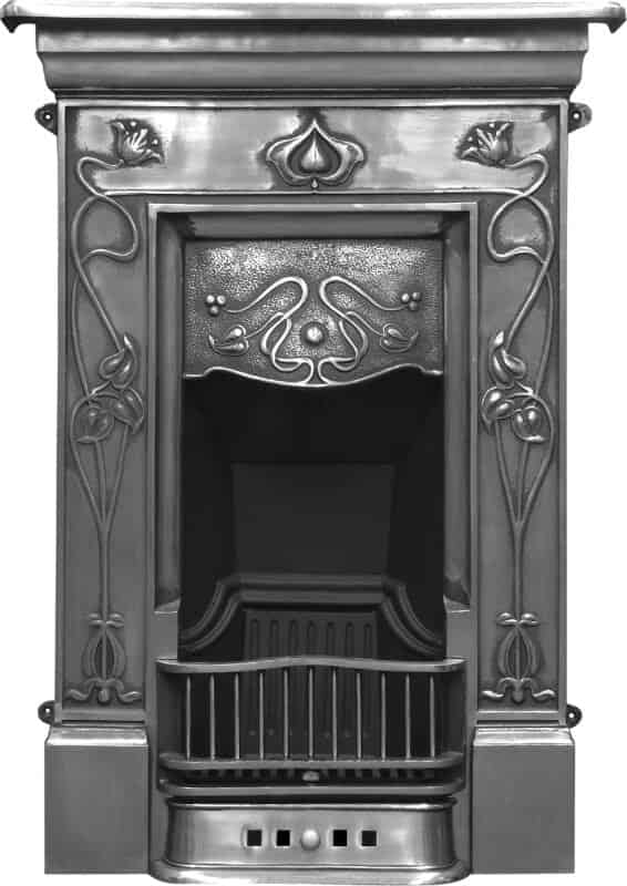Crocus Art Nouveau Full Polish Cast Iron Combination Fireplace