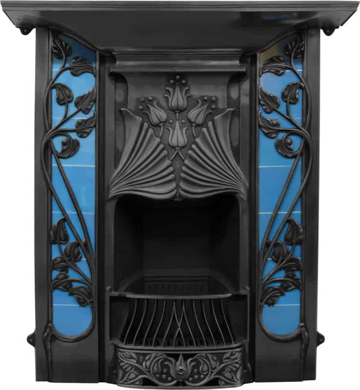 Toulouse Art Nouveau Black Finish Cast Iron Combination Fireplace