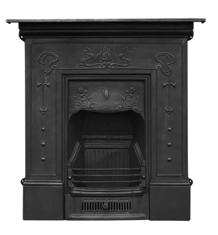 Bella Art Nouveau Black Finish Cast Iron Combination Fireplace