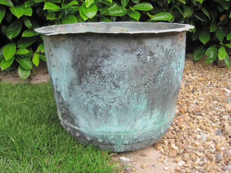 21" Wide Original Victorian Antique Copper Garden Planter - 5158