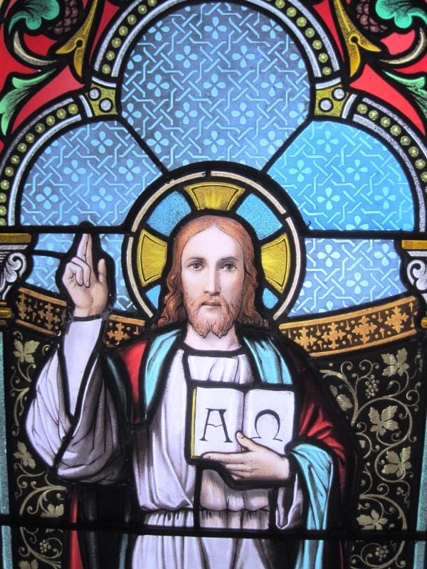 Antique Hand Painted and Stained Glass Window - 5599