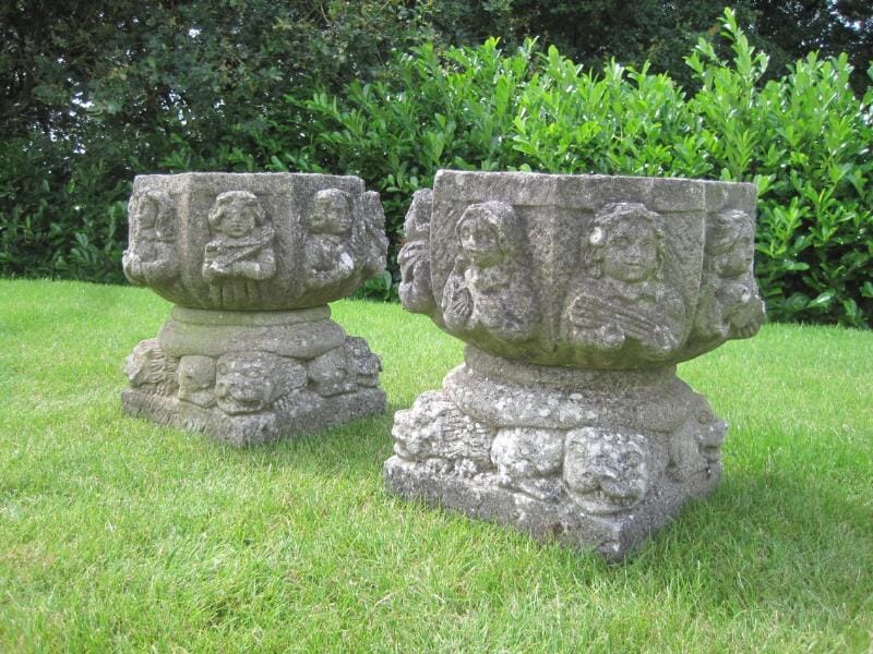 Pair of Vintage Reconstituted Stone Garden Planters - 5652