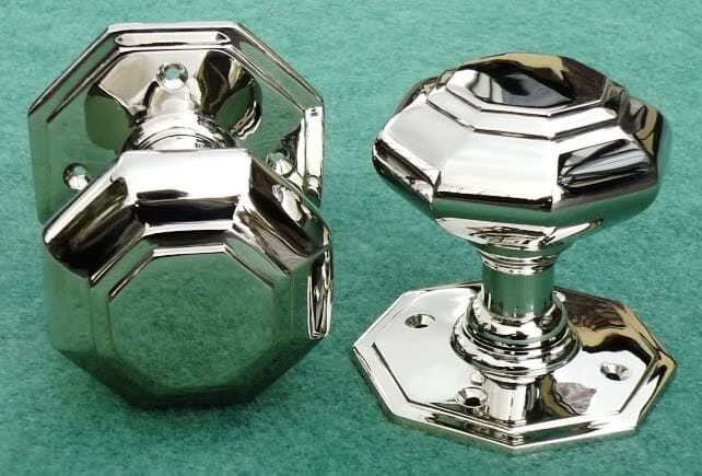 Pair of Nickel Octagonal Door Knobs - docn