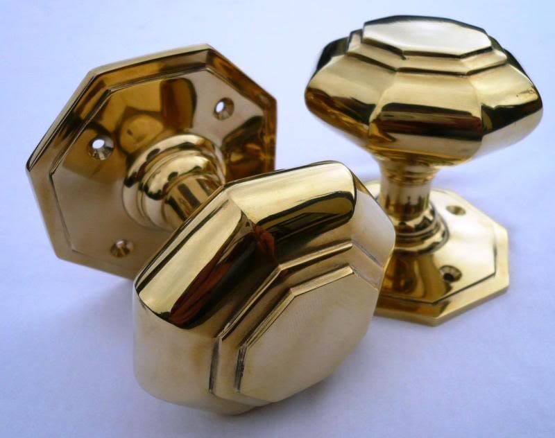 Pair of Brass Octagonal Door Knobs - docb
