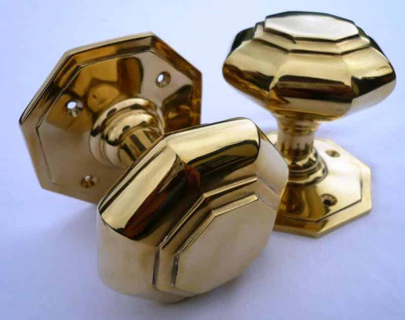 Pair of Solid Brass Octagonal Door Knobs