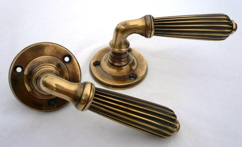 Pair of Antique Brass Lever Door Handles - dlab