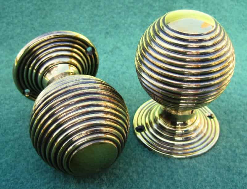 Pair of Large Antique Solid Brass Beehive Door Knobs