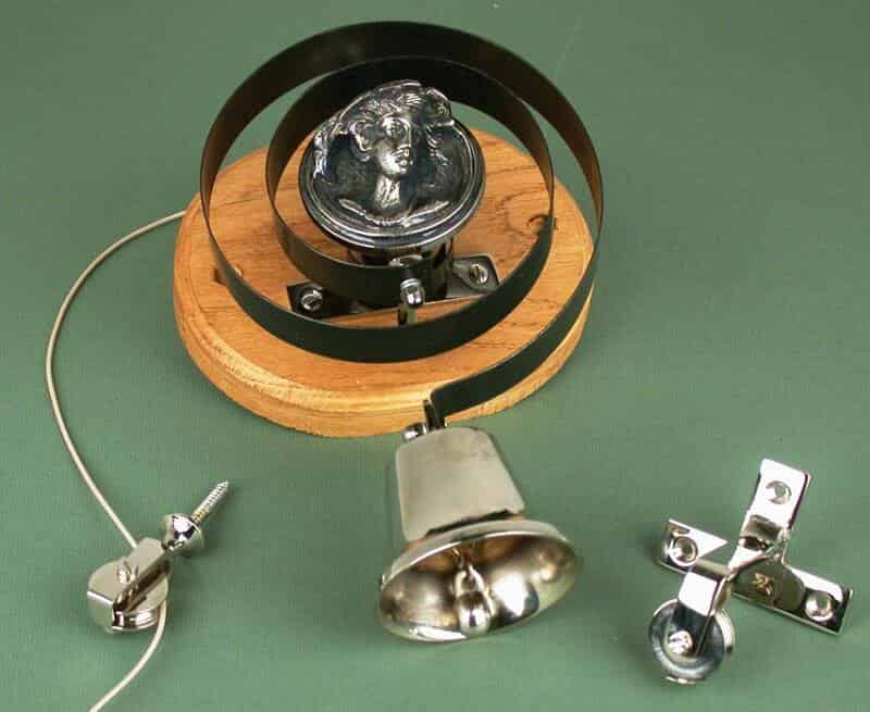 Antique Nickel Servants Bell Fitting - Oak Mounted with Lady