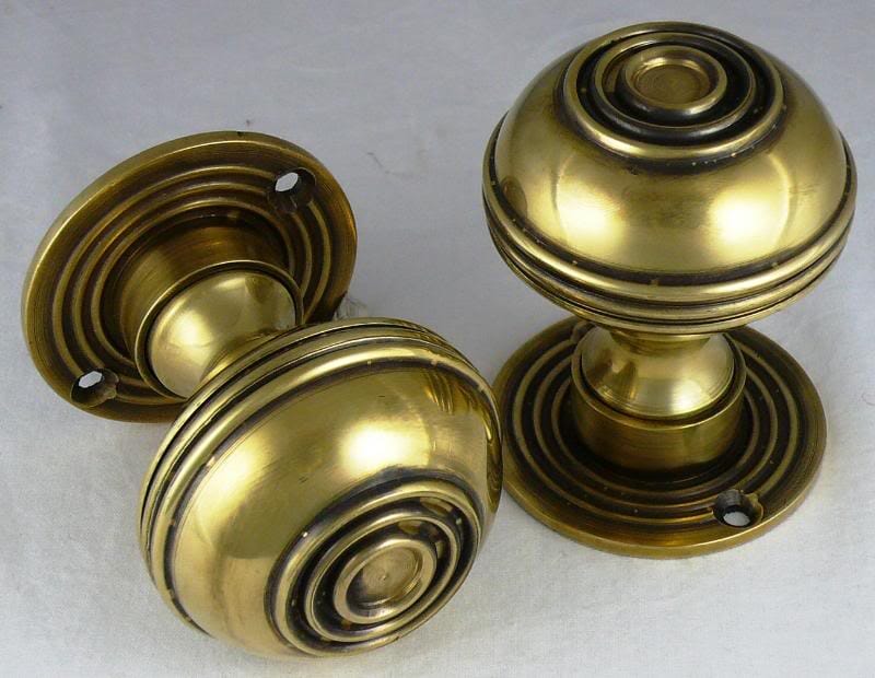 Antique Heavy Cast Bronze Brass Oval Door Knobs