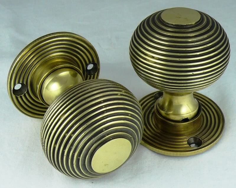 Pair of Antique Brass Beehive Door Knobs  - dbeeab