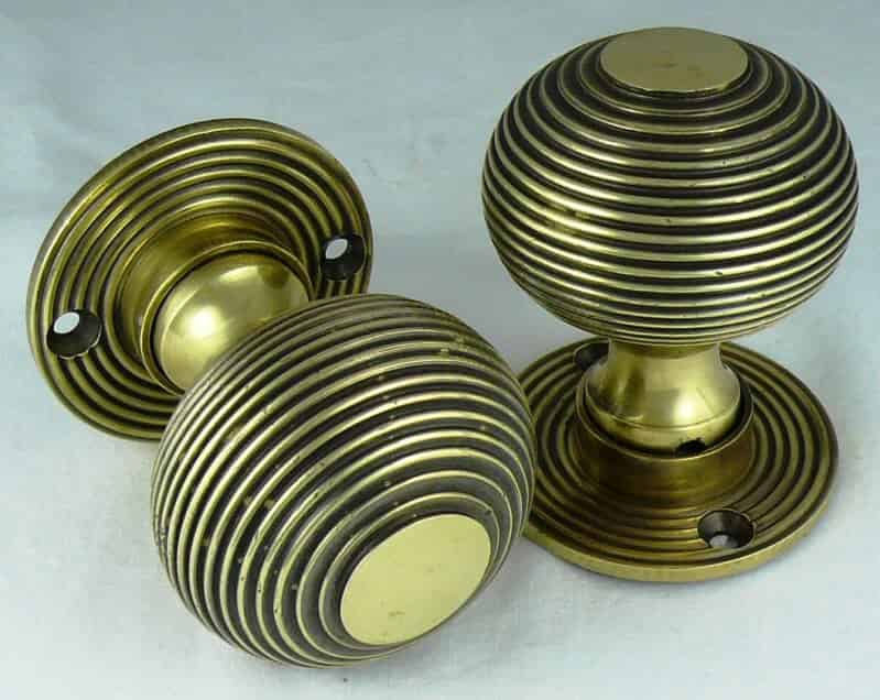 Pair of Antique Solid Brass Beehive Door Knobs