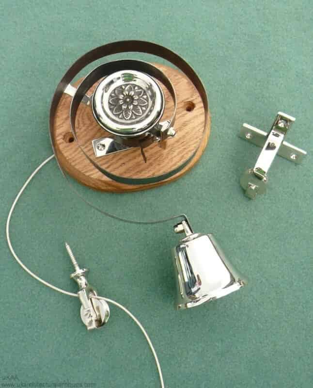 Antique Nickel Servants Bell Fitting - Oak Mounted with Flower