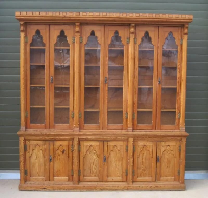 Antique Victorian Gothic Pitch Pine Bookcase - 5638