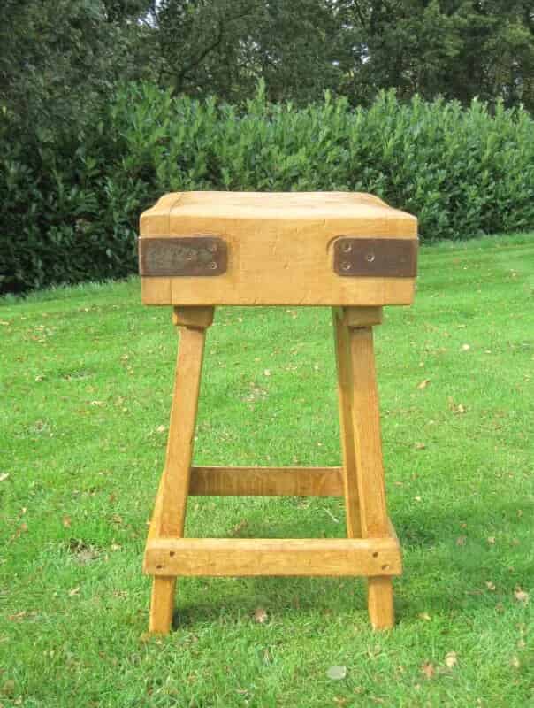 Antique Butchers Chopping Block On Original Base