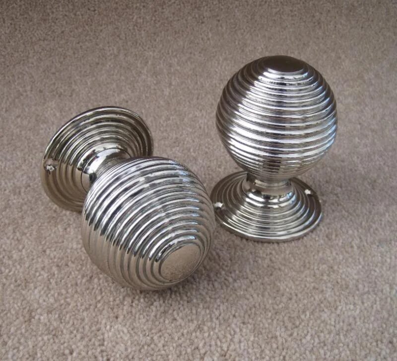 Pair of Large Nickel Beehive Door Knobs  - dbee2N