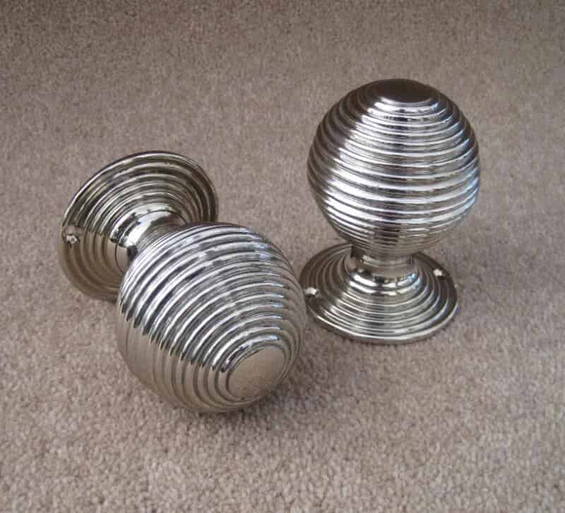 Pair of Large Nickel Beehive Door Knobs