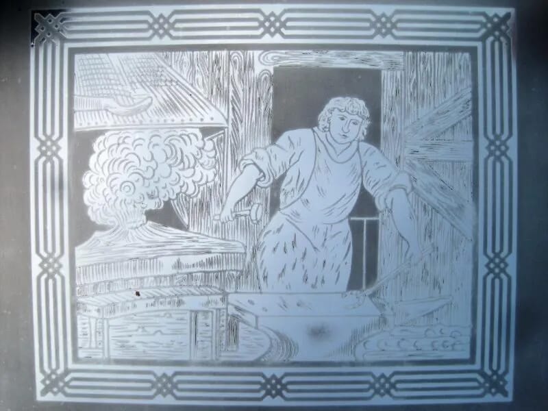 Antique Etched Glass Window - 5743