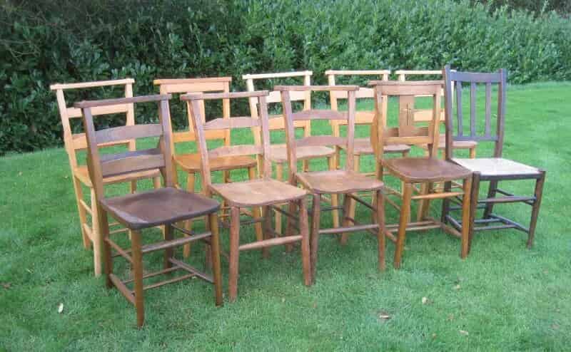 Set of 10 Antique Church Chairs