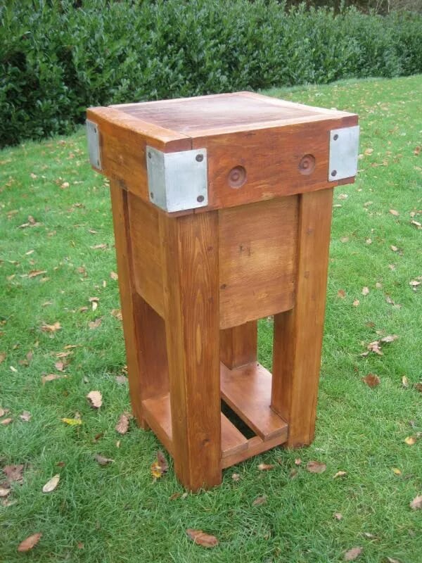 Antique Small Butchers Block on a Reclaimed Pine Stand - 4884