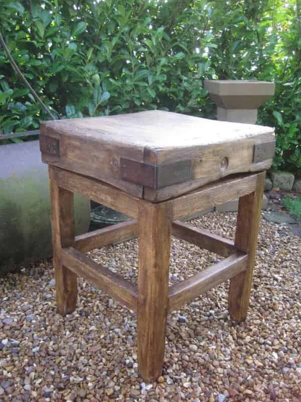 Antique Butchers Chopping Block On Original Base