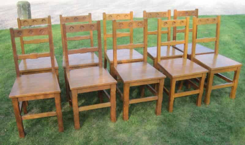 Set of 10 Solid Oak Antique Church Chairs