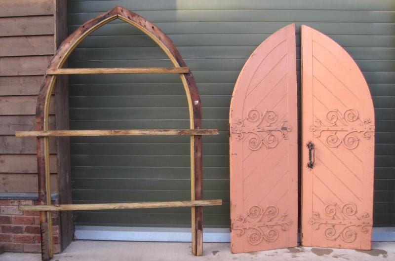 A Pair of Pitch Pine Gothic Arched Doors With Frame - 5831