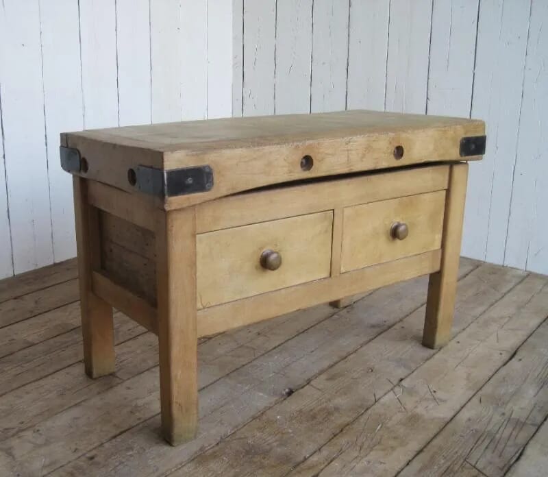 Original Butchers Block on Original Stand with 2 Drawers - 5883