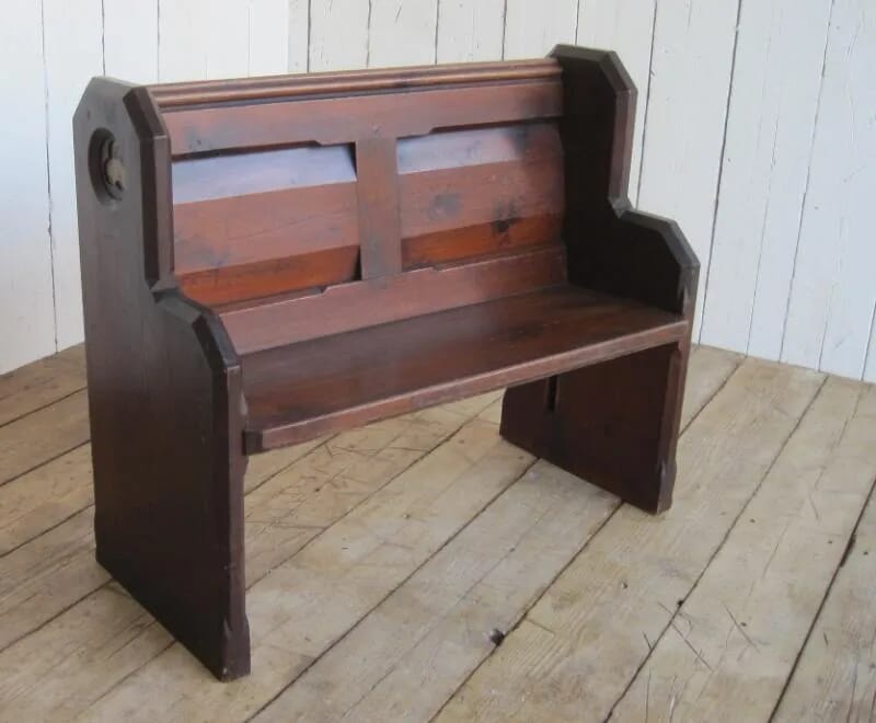 Antique Dark Pitch Pine Church Pew - 5907
