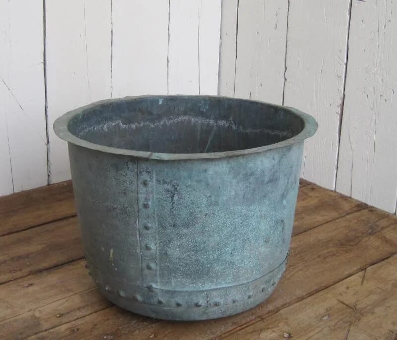Antique Outdoor Riveted Copper Garden Planter / Pot - 5885