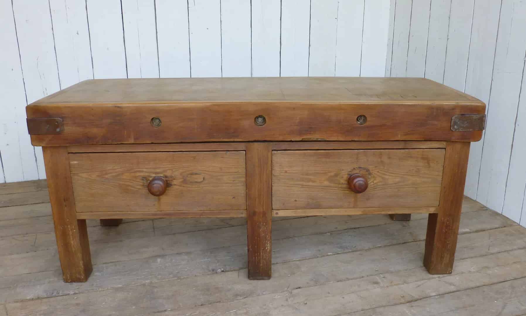 Primary Image - Antique Butchers Chopping Block with 2 Drawers