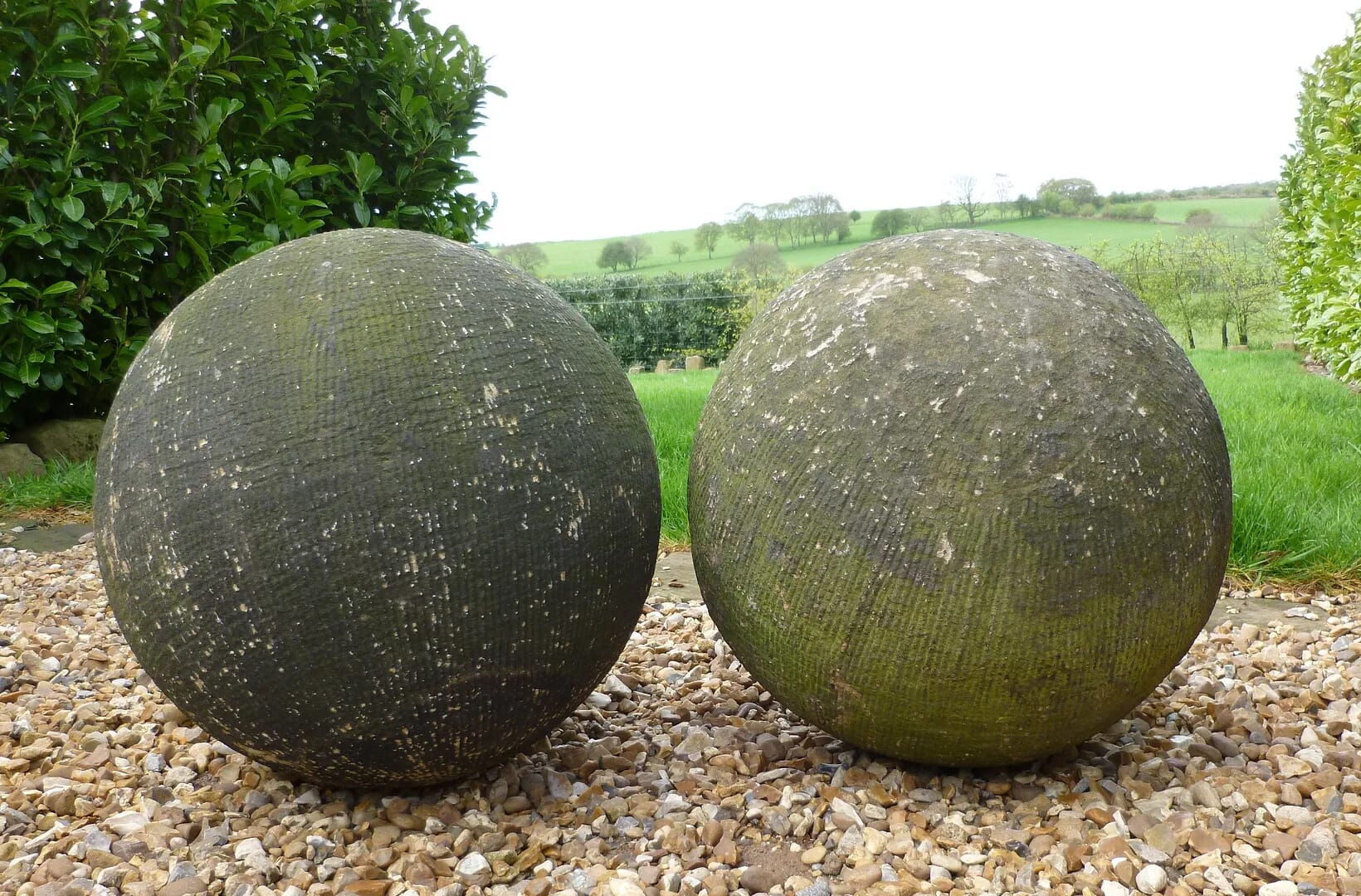 Pair of Antique Reclaimed Stone Ball Finials - 6033