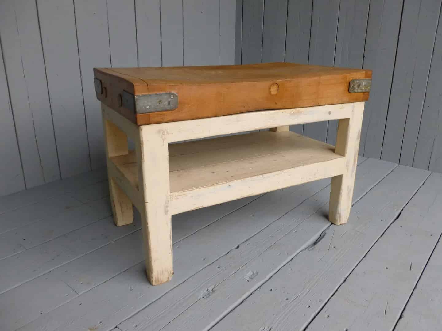 Antique Butchers Chopping Block with Painted Base