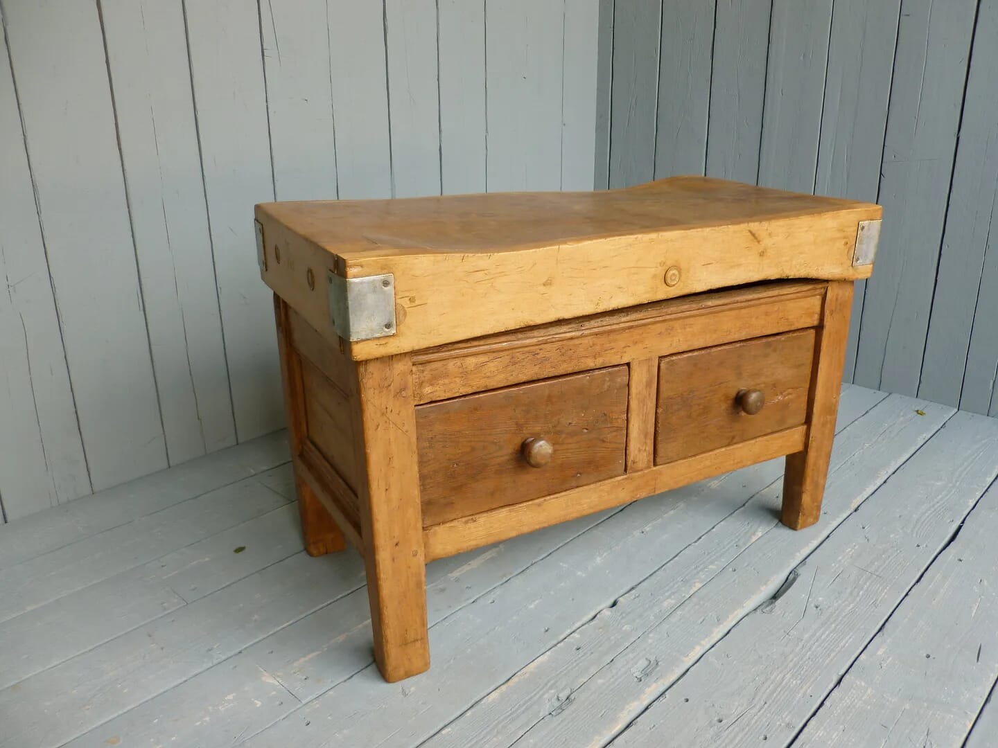 Antique Wooden Butchers Chopping Block with 2 Drawers - 5979