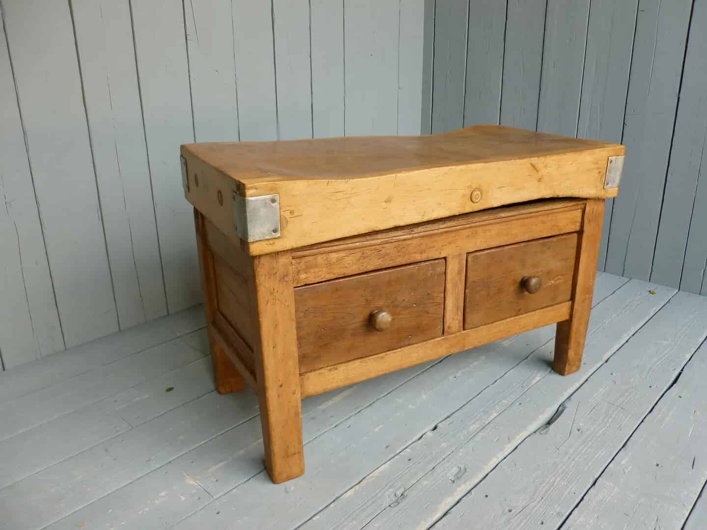 Antique Butchers Chopping Block with 2 Drawers