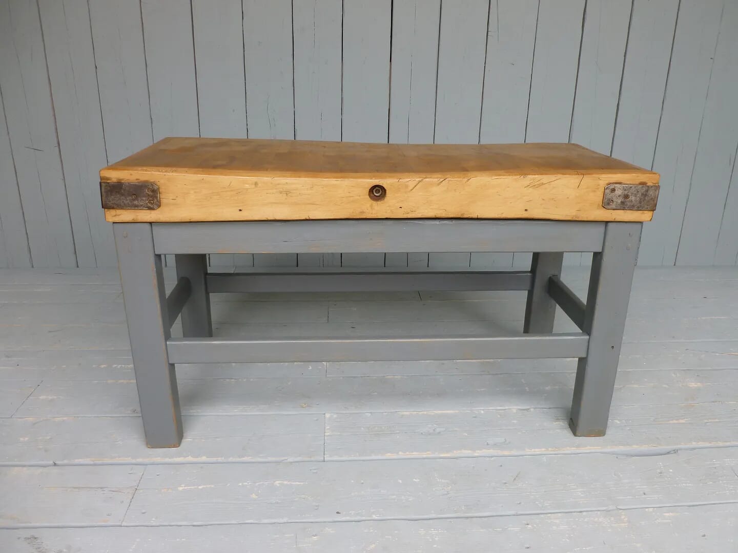 Antique Butchers Chopping Block on Painted Original Base - 5995
