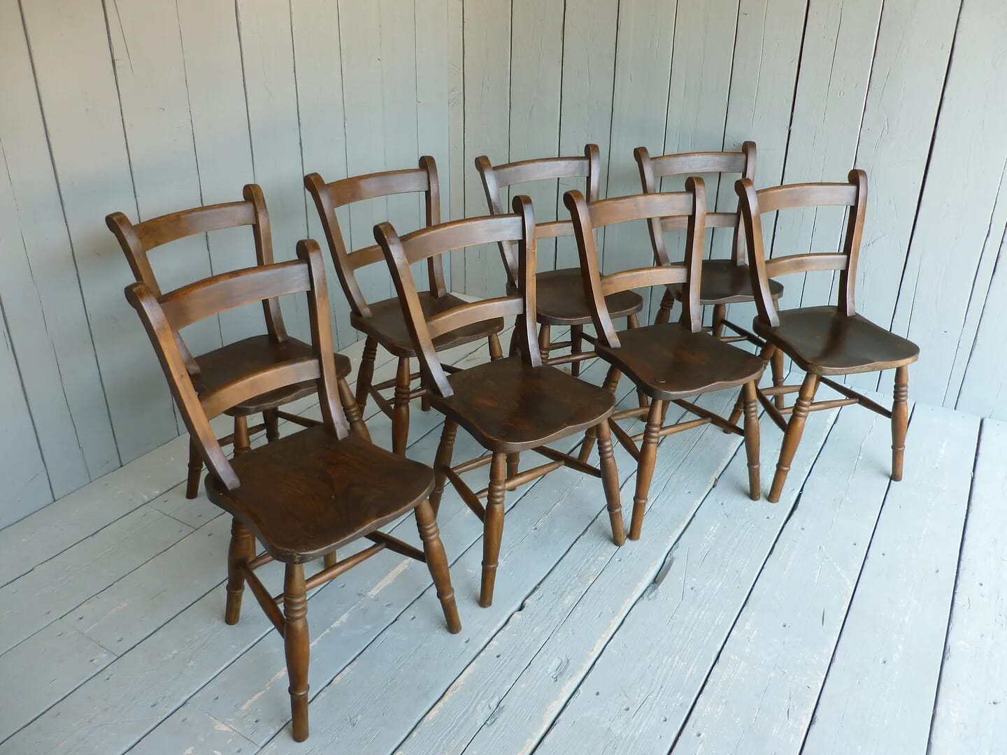 Set of 8 Antique Kitchen Chairs - 6101