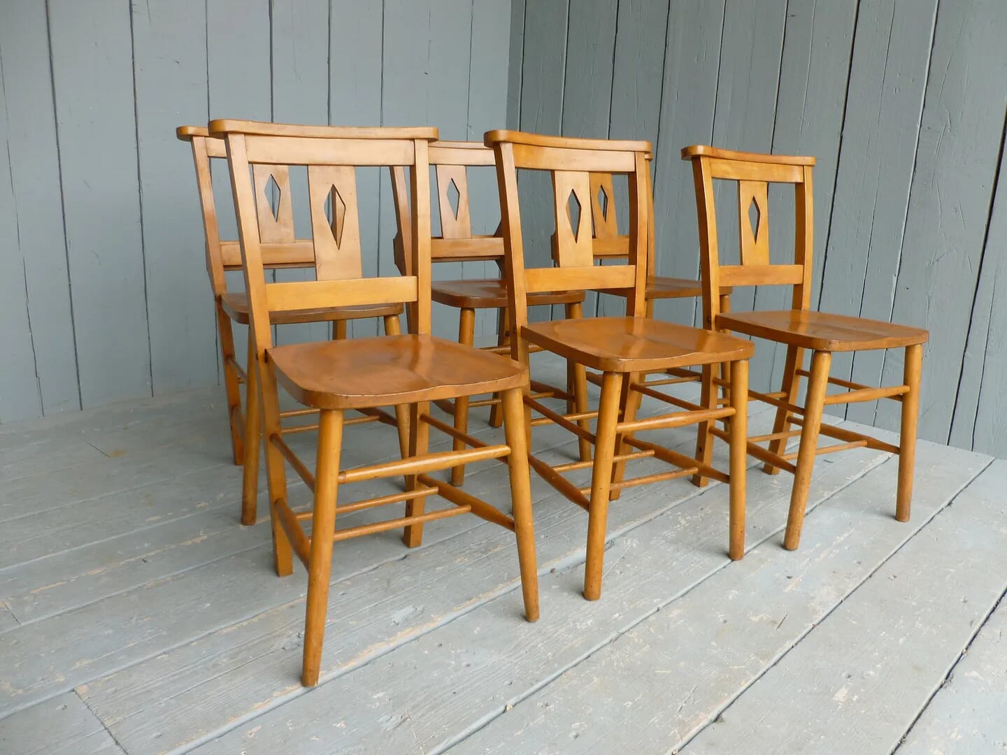 Set of 6 Antique Church Chairs with Book Holders - 5676