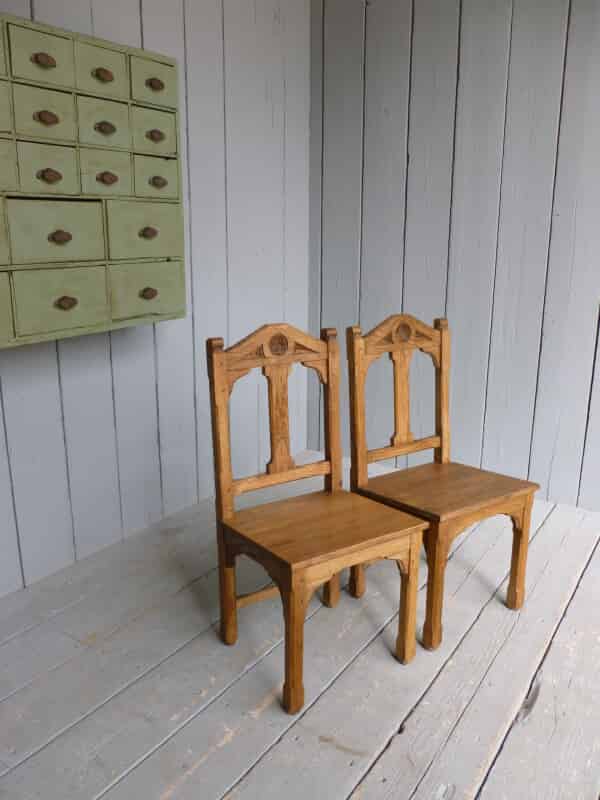 Pair of Worcester Cathedral Antique Gothic Light Oak Chairs